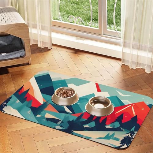 Haustier-Futtermatte mit Berglandschaft, Hundematte für Futter und Wassernapf, Wasserspendermatte, Hundezubehör Haustier-Futtermatte mit Berglandschaft, Hundematte für Futter und Wassernapf, Wasserspendermatte, Hundezubehör von DUWAA
