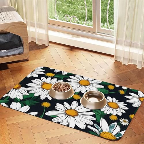 Haustier-Futtermatte mit Blumen- und Gänseblümchen-Aufdruck, Hundematte für Futter und Wassernapf, Wasserspendermatte, Hundezubehör Haustier-Futtermatte mit Blumen- und Gänseblümchen-Aufdruck, Hundematte für Futter und Wassernapf, Wasserspendermatte, Hundezubehör von DUWAA
