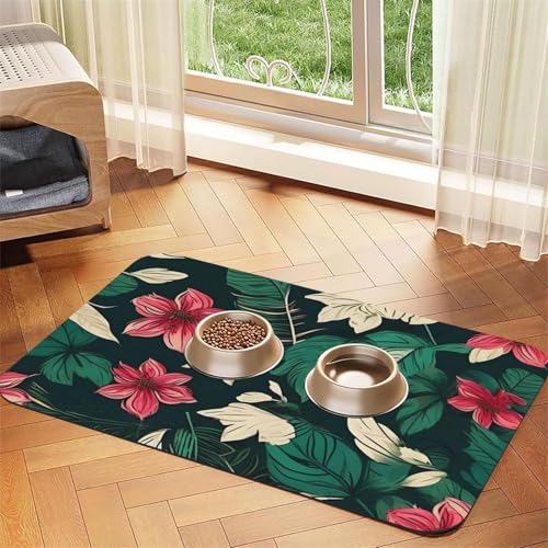 Haustier-Futtermatte mit Blumenblatt-Druck, Hundematte für Futter und Wassernapf, Wasserspendermatte, Hundezubehör Haustier-Futtermatte mit Blumenblatt-Druck, Hundematte für Futter und Wassernapf, Wasserspendermatte, Hundezubehör von DUWAA