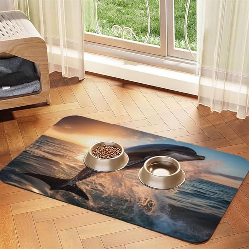Haustier-Futtermatte mit Delfin-Druck, Hundematte für Futter und Wassernapf, Wasserspendermatte, Hundezubehör Haustier-Futtermatte mit Delfin-Druck, Hundematte für Futter und Wassernapf, Wasserspendermatte, Hundezubehör von DUWAA