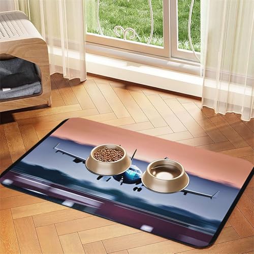 Haustier-Futtermatte mit Fliegenflugzeug-Druck, Hundematte für Futter und Wassernapf, Wasserspendermatte, Hundezubehör von DUWAA