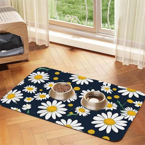 Haustier-Futtermatte mit Gänseblümchen-Motiv, Hundematte für Futter und Wassernapf, Wasserspendermatte, Hundezubehör Haustier-Futtermatte mit Gänseblümchen-Motiv, Hundematte für Futter und Wassernapf, Wasserspendermatte, Hundezubehör von DUWAA