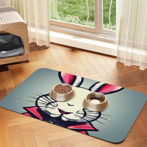 Haustier-Futtermatte mit Hasen-Motiv, Hundematte für Futter und Wassernapf, Wasserspendermatte, Hundezubehör von DUWAA