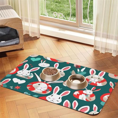 Haustier-Futtermatte mit Hasen-Motiv, Hundematte für Futter und Wassernapf, Wasserspendermatte, Hundezubehör von DUWAA