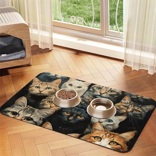 Haustier-Futtermatte mit Katzendruck, Hundematte für Futter und Wassernapf, Wasserspendermatte, Hundezubehör von DUWAA