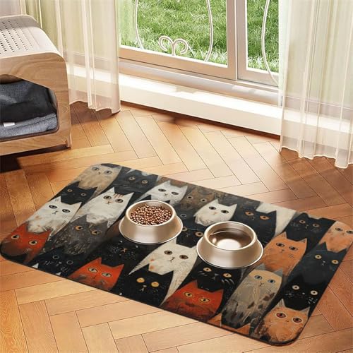 Haustier-Futtermatte mit Katzendruck, Hundematte für Futter und Wassernapf, Wasserspendermatte, Hundezubehör Haustier-Futtermatte mit Katzendruck, Hundematte für Futter und Wassernapf, Wasserspendermatte, Hundezubehör von DUWAA