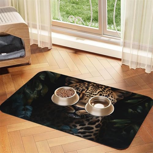 Haustier-Futtermatte mit Leopardenmuster, Hundematte für Futter und Wassernapf, Wasserspendermatte, Hundezubehör Haustier-Futtermatte mit Leopardenmuster, Hundematte für Futter und Wassernapf, Wasserspendermatte, Hundezubehör von DUWAA