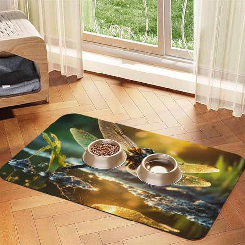 Haustier-Futtermatte mit Libellen-Druck, Hundematte für Futter und Wassernapf, Wasserspendermatte, Hundezubehör von DUWAA