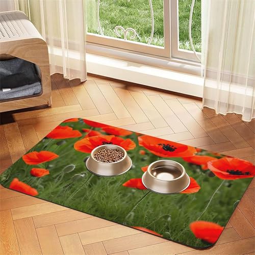 Haustier-Futtermatte mit Mohnblumen-Motiv, Hundematte für Futter und Wassernapf, Wasserspender-Matte, Hundezubehör Haustier-Futtermatte mit Mohnblumen-Motiv, Hundematte für Futter und Wassernapf, Wasserspender-Matte, Hundezubehör von DUWAA
