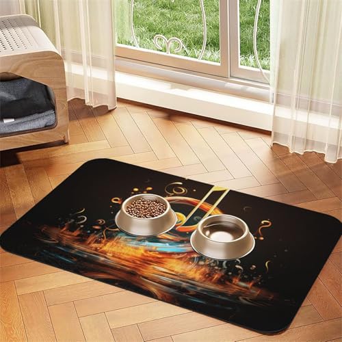 Haustier-Futtermatte mit Musik-Symbol-Druck, Hundematte für Futter und Wassernapf, Wasserspendermatte, Hundezubehör Haustier-Futtermatte mit Musik-Symbol-Druck, Hundematte für Futter und Wassernapf, Wasserspendermatte, Hundezubehör von DUWAA