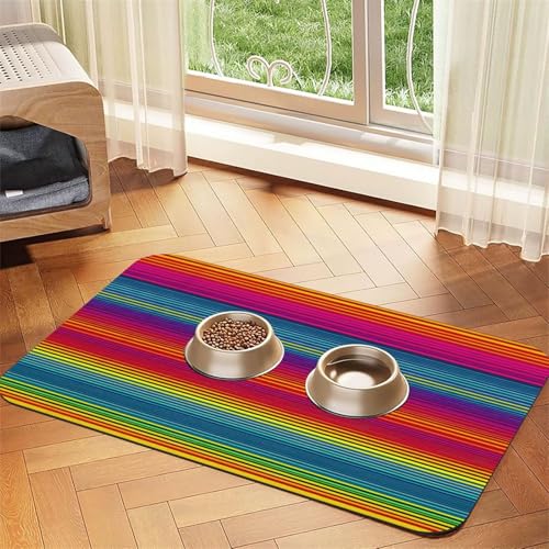 Haustier-Futtermatte mit Regenbogen-Muster, Hundematte für Futter und Wassernapf, Wasserspendermatte, Hundezubehör Haustier-Futtermatte mit Regenbogen-Muster, Hundematte für Futter und Wassernapf, Wasserspendermatte, Hundezubehör von DUWAA