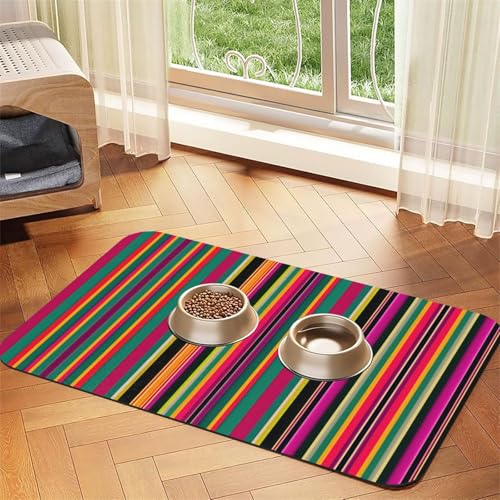 Haustier-Futtermatte mit Regenbogenfarben-Streifendruck, Hundematte für Futter und Wassernapf, Wasserspendermatte, Hundezubehör von DUWAA