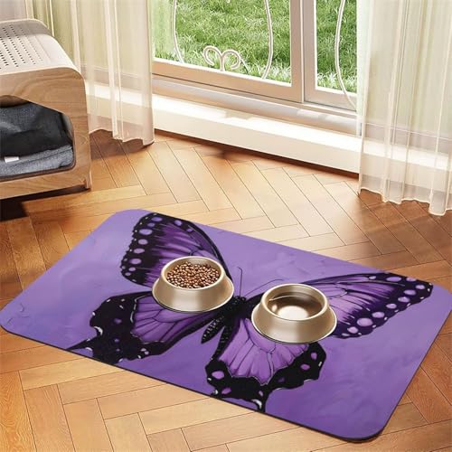 Haustier-Futtermatte mit Schmetterlings-Motiv, lila Druck, Hundematte für Futter und Wassernapf, Wasserspendermatte, Hundezubehör Haustier-Futtermatte mit Schmetterlings-Motiv, lila Druck, Hundematte für Futter und Wassernapf, Wasserspendermatte, Hundezubehör von DUWAA