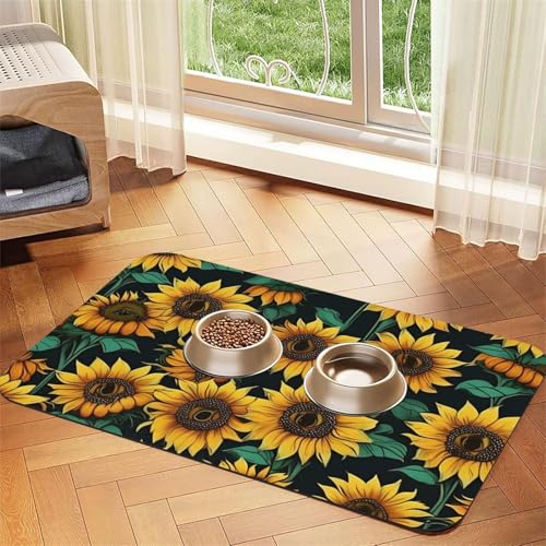 Haustier-Futtermatte mit Sonnenblumen-Druck, Hundematte für Futter und Wassernapf, Wasserspendermatte, Hundezubehör von DUWAA