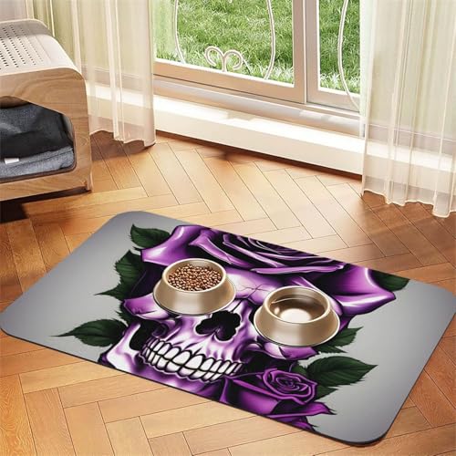 Haustier-Futtermatte mit Totenkopf-Aufdruck, Hundematte für Futter und Wassernapf, Wasserspendermatte, Hundezubehör Haustier-Futtermatte mit Totenkopf-Aufdruck, Hundematte für Futter und Wassernapf, Wasserspendermatte, Hundezubehör von DUWAA