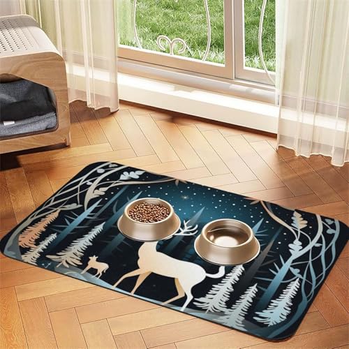 Haustier-Futtermatte mit Weihnachtsbaum, Hirschmotiv, Hundematte für Futter und Wassernapf, Wasserspendermatte, Hundezubehör Haustier-Futtermatte mit Weihnachtsbaum, Hirschmotiv, Hundematte für Futter und Wassernapf, Wasserspendermatte, Hundezubehör von DUWAA