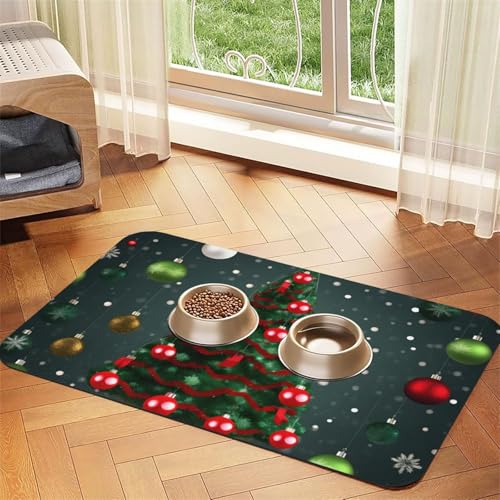 Haustier-Futtermatte mit Weihnachtsbaum- und Ballaufdruck, Hundematte für Futter und Wassernapf, Wasserspendermatte, Hundezubehör Haustier-Futtermatte mit Weihnachtsbaum- und Ballaufdruck, Hundematte für Futter und Wassernapf, Wasserspendermatte, Hundezubehör von DUWAA