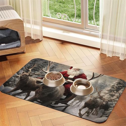 Haustier-Futtermatte mit Weihnachtsmann-Motiv, Hundematte für Futter und Wassernapf, Wasserspendermatte, Hundezubehör Haustier-Futtermatte mit Weihnachtsmann-Motiv, Hundematte für Futter und Wassernapf, Wasserspendermatte, Hundezubehör von DUWAA