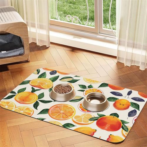 Haustier-Futtermatte mit Zitrusfrüchten, Hundematte für Futter und Wassernapf, Wasserspendermatte, Hundezubehör von DUWAA