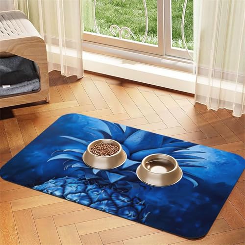 Haustier-Futtermatte mit blauem Ananas-Druck, Hundematte für Futter und Wassernapf, Wasserspendermatte, Hundezubehör von DUWAA