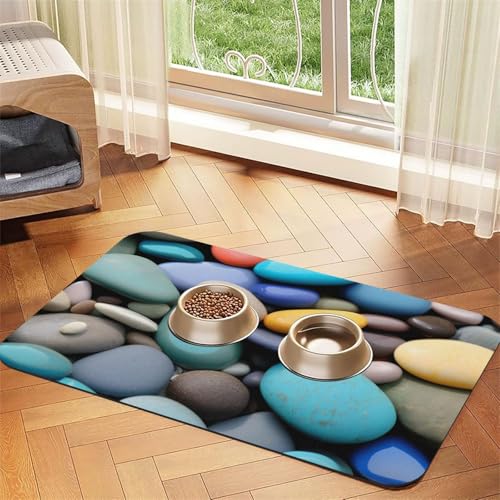 Haustier-Futtermatte mit farbigen Kieselsteinen, Hundematte für Futter und Wassernapf, Wasserspendermatte, Hundezubehör Haustier-Futtermatte mit farbigen Kieselsteinen, Hundematte für Futter und Wassernapf, Wasserspendermatte, Hundezubehör von DUWAA