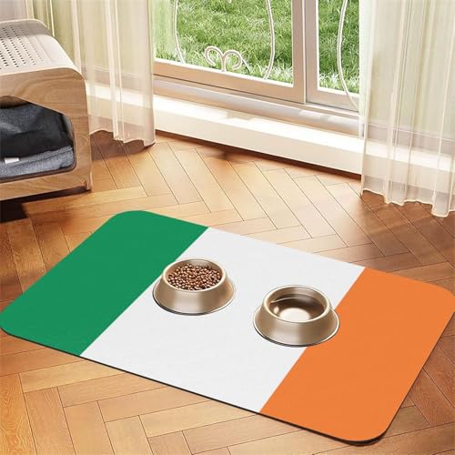 Haustier-Futtermatte mit irischer Flagge, Hundematte für Futter und Wassernapf, Wasserspendermatte, Hundezubehör Haustier-Futtermatte mit irischer Flagge, Hundematte für Futter und Wassernapf, Wasserspendermatte, Hundezubehör von DUWAA