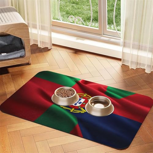 Haustier-Futtermatte mit portugiesischer Flagge, Hundematte für Futter und Wassernapf, Wasserspendermatte, Hundezubehör Haustier-Futtermatte mit portugiesischer Flagge, Hundematte für Futter und Wassernapf, Wasserspendermatte, Hundezubehör von DUWAA