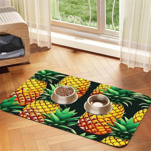 Haustier-Futtermatte mit tropischen Früchten, Ananas, Hundematte für Futter und Wassernapf, Wasserspendermatte, Hundezubehör Haustier-Futtermatte mit tropischen Früchten, Ananas, Hundematte für Futter und Wassernapf, Wasserspendermatte, Hundezubehör von DUWAA