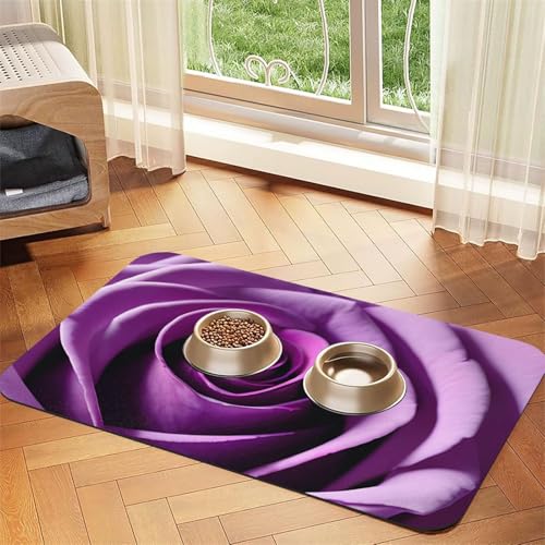 Haustier-Futtermatte mit violettem Rosenmuster, Hundematte für Futter und Wassernapf, Wasserspendermatte, Hundezubehör von DUWAA