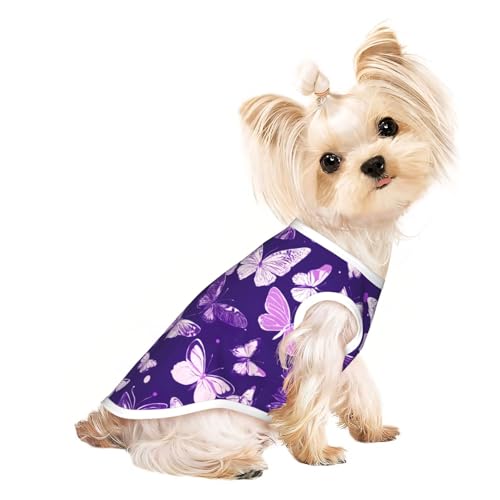 Hunde-Shirt, Motiv: Schmetterlinge, Blumendruck, Sommer, leicht, weich, atmungsaktiv, dehnbar, für Katzen und Hunde, Violett von DUWAA