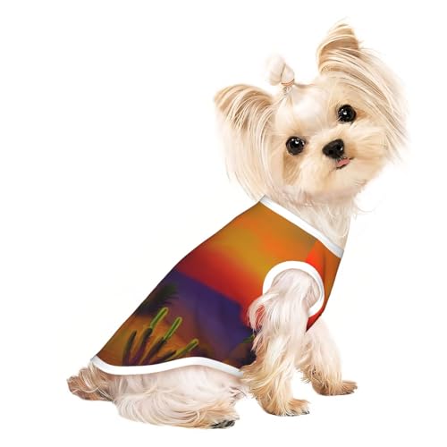 Hunde-Shirt, Motiv: Sonnenuntergang, Kaktus in Wüste, Sommer, leicht, weich, atmungsaktiv, dehnbar, für Katzen und Hunde von DUWAA