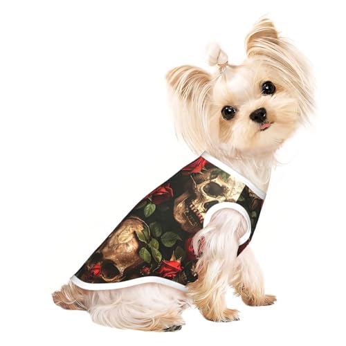 Hunde-Shirt, Motiv: Totenkopf und rote Rose, Sommer, leicht, weich, atmungsaktiv, dehnbar, für Katzen und Hunde Hunde-Shirt, Motiv: Totenkopf und rote Rose, Sommer, leicht, weich, atmungsaktiv, dehnbar, für Katzen und Hunde von DUWAA