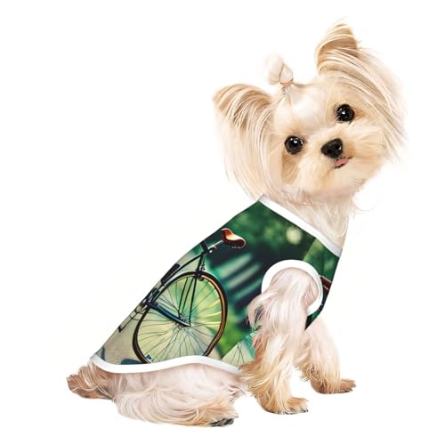 Hunde-Shirt, Retro-Fahrraddruck, Sommer, leicht, weich, atmungsaktiv, dehnbar, für Katzen und Hunde Hunde-Shirt, Retro-Fahrraddruck, Sommer, leicht, weich, atmungsaktiv, dehnbar, für Katzen und Hunde von DUWAA