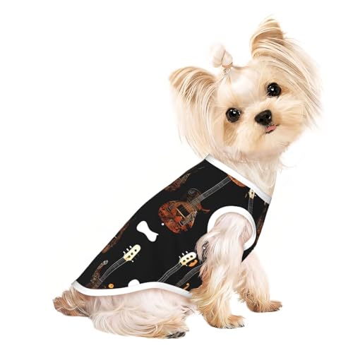 Hunde-Shirt mit Kunstgitarre, bedruckt, Sommer, Haustier-T-Shirt, dehnbar, für Katzen, Hunde, ärmelloses Tank-Top, Hundeweste von DUWAA