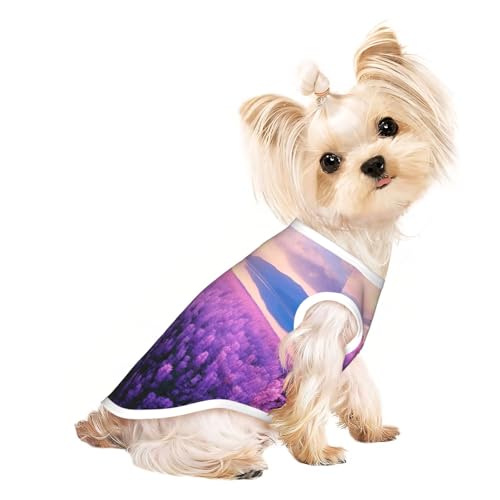Hunde-Shirt mit Lavendelfeld-Aufdruck, für den Sommer, dehnbar, für Katzen, Hunde, ärmelloses Tank-Top, Hundeweste von DUWAA