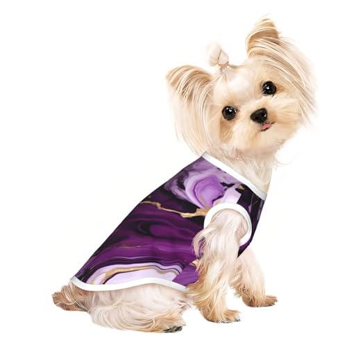 Hunde-Shirt mit Marmor-Motiv, für den Sommer, dehnbar, ärmellos, Tanktop, Hundeweste, Dunkelviolett von DUWAA