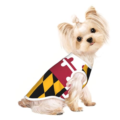 Hunde-Shirt mit Maryland-Staatsflaggen-Druck, Sommer, leicht, weich, atmungsaktiv, dehnbar, für Katzen und Hunde von DUWAA