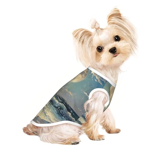 Hunde-Shirt mit Mond- und Meeresdruck, Sommer, leicht, weich, atmungsaktiv, dehnbar, für Katzen und Hunde von DUWAA