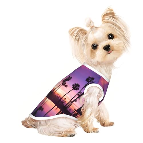 Hunde-Shirt mit Sonnenuntergangs-Aufdruck, für den Sommer, dehnbar, für Katzen, Hunde, ärmellos, Tanktop, Hundeweste, Violett von DUWAA
