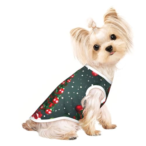 Hunde-Shirt mit Weihnachtsbaum- und Ball-Aufdruck, Sommer, leicht, weich, atmungsaktiv, dehnbar, für Katzen und Hunde Hunde-Shirt mit Weihnachtsbaum- und Ball-Aufdruck, Sommer, leicht, weich, atmungsaktiv, dehnbar, für Katzen und Hunde von DUWAA