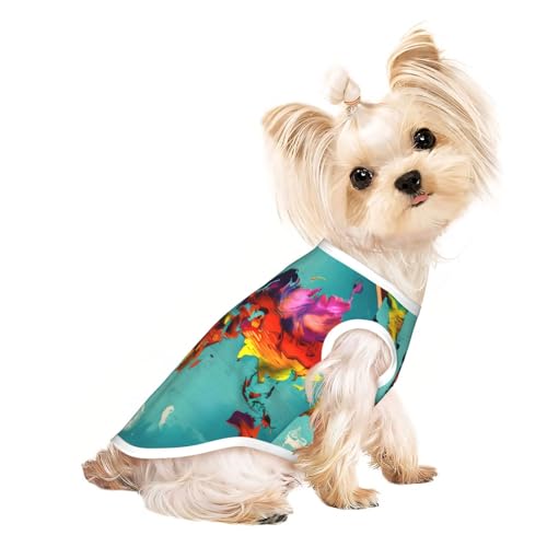 Hunde-Shirt mit Weltkarten-Aufdruck, Sommer, leicht, weich, atmungsaktiv, dehnbar, für Katzen und Hunde Hunde-Shirt mit Weltkarten-Aufdruck, Sommer, leicht, weich, atmungsaktiv, dehnbar, für Katzen und Hunde von DUWAA