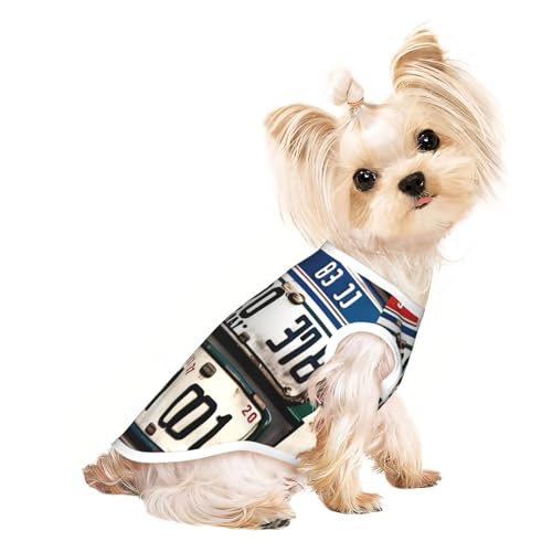 Hunde-Shirt mit altem Nummernschild-Druck, Sommer, leicht, weich, atmungsaktiv, dehnbar, für Katzen und Hunde Hunde-Shirt mit altem Nummernschild-Druck, Sommer, leicht, weich, atmungsaktiv, dehnbar, für Katzen und Hunde von DUWAA
