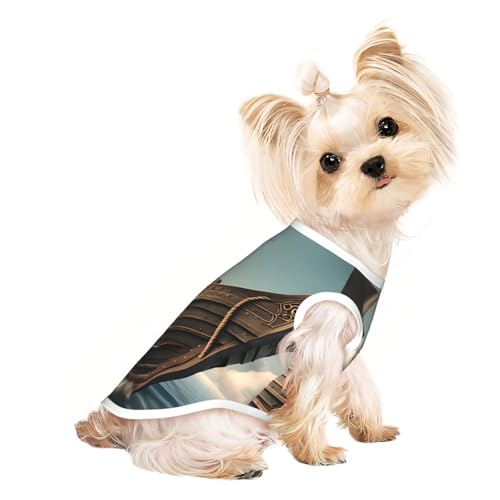Hunde-Shirt mit altem Wikinger-Boot-Aufdruck, Sommer, leicht, weich, atmungsaktiv, dehnbar, für Katzen und Hunde von DUWAA