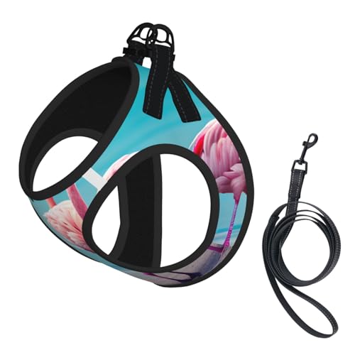 Hundegeschirr für kleine Hunde mit Leine, Flamingo-Strand-Aufdruck, kein Entkommen, leichtes Gehen, Welpengeschirr für Training und Spaziergang Hundegeschirr für kleine Hunde mit Leine, Flamingo-Strand-Aufdruck, kein Entkommen, leichtes Gehen, Welpengeschirr für Training und Spaziergang von DUWAA