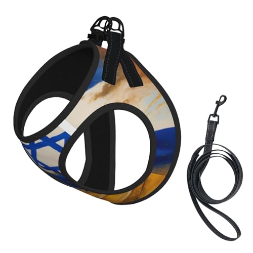 Hundegeschirr für kleine Hunde mit Leine, Motiv: israelische Flagge, kein Entkommen, leichtes Gehen, Welpengeschirr für Training und Spaziergang Hundegeschirr für kleine Hunde mit Leine, Motiv: israelische Flagge, kein Entkommen, leichtes Gehen, Welpengeschirr für Training und Spaziergang von DUWAA