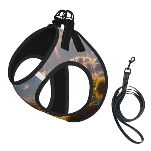 Hundegeschirr für kleine Hunde mit Leine, Sonnenblumen-Motiv, kein Entkommen, leichtes Gehen, Welpengeschirr für Training und Spaziergang Hundegeschirr für kleine Hunde mit Leine, Sonnenblumen-Motiv, kein Entkommen, leichtes Gehen, Welpengeschirr für Training und Spaziergang von DUWAA