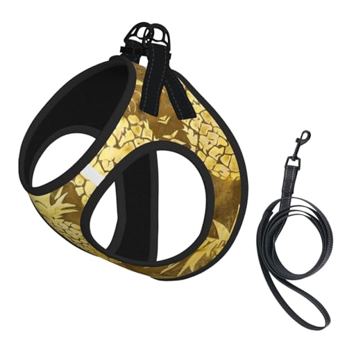 Hundegeschirr für kleine Hunde mit Leine, kein Entkommen, leichtes Gehen, goldfarben mit Ananas-Hintergrund Hundegeschirr für kleine Hunde mit Leine, kein Entkommen, leichtes Gehen, goldfarben mit Ananas-Hintergrund von DUWAA