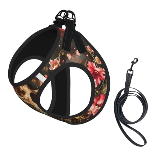Hundegeschirr mit Totenkopf-Motiv, für kleine Hunde, mit Leine, kein Entkommen, leichtes Gehen, Welpengeschirr für Training und Spaziergang Hundegeschirr mit Totenkopf-Motiv, für kleine Hunde, mit Leine, kein Entkommen, leichtes Gehen, Welpengeschirr für Training und Spaziergang von DUWAA