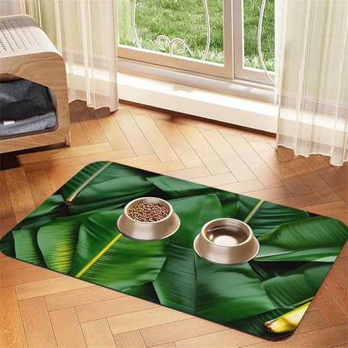Hundematte mit Bananenblätter-Druck, für Futter und Wassernapf, Wasserspendermatte, Hundezubehör von DUWAA