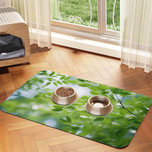 Hundematte mit Twig1-Aufdruck, natürliches Grün, für Futter und Wassernapf, Wasserspender, Hundezubehör, Weiß von DUWAA